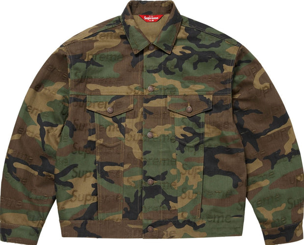 Supreme Jacquard Logos Denim Trucker Jacket Camo