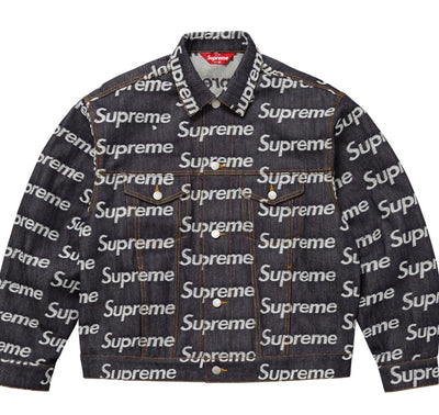 Supreme Jacquard Logos Denim Trucker Jacket Indigo