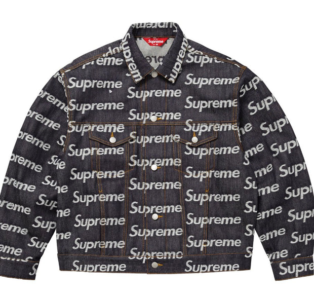 Supreme Jacquard Logos Denim Trucker Jacket Indigo